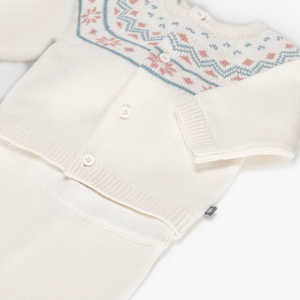 Petit Bateau-Ivory Fair Isle Cotton & Wool Knit Baby Trouser Set | Childrensalon Outlet