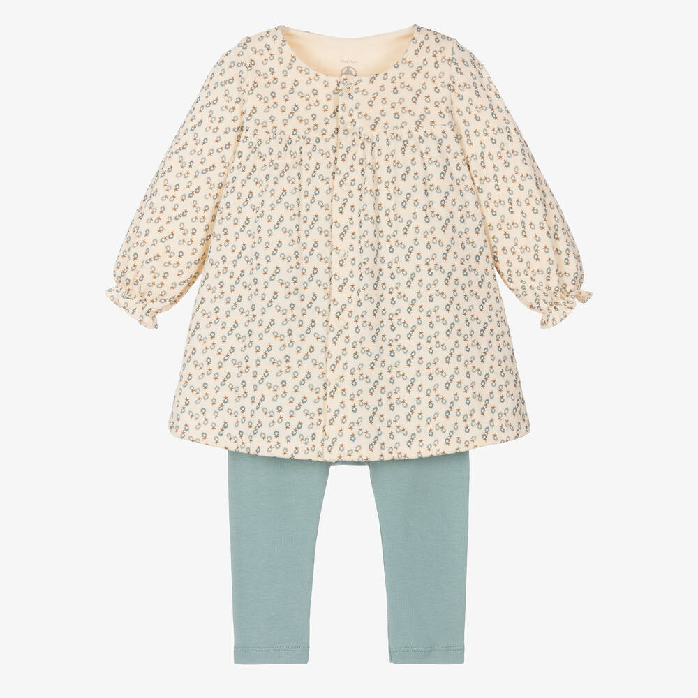 Petit Bateau - Ivory Floral Dress & Leggings Set | Childrensalon