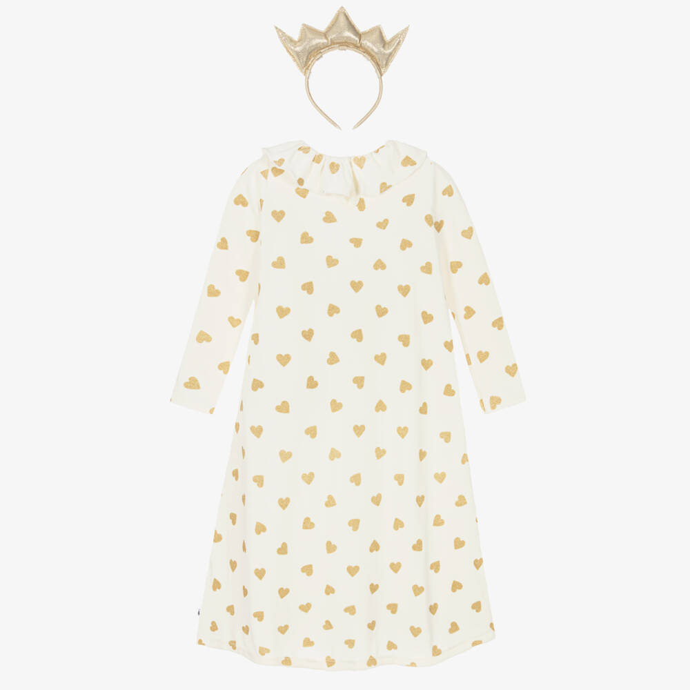 Petit Bateau-Ivory & Gold Stars Velour Night Dress & Crown | Childrensalon Outlet