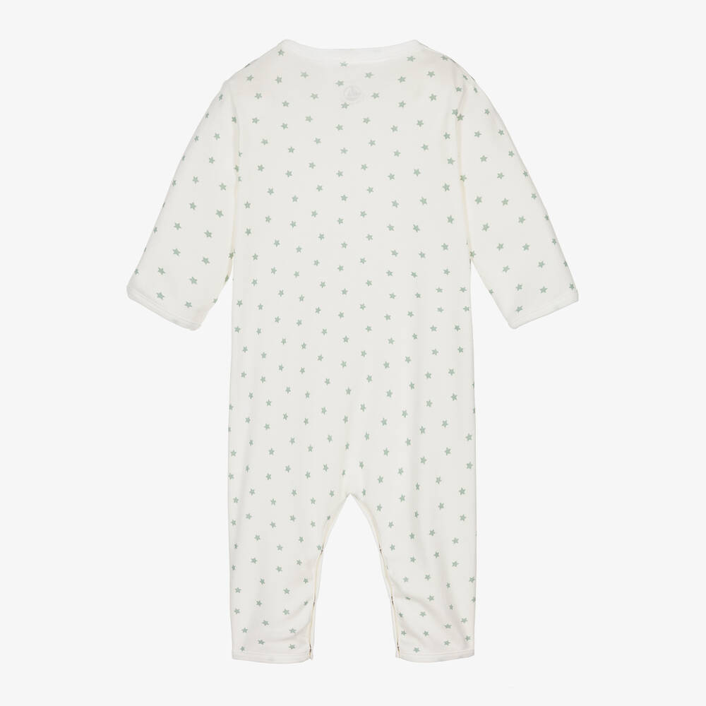 Petit Bateau-Ivory & Green Cotton Star Baby Romper | Childrensalon Outlet