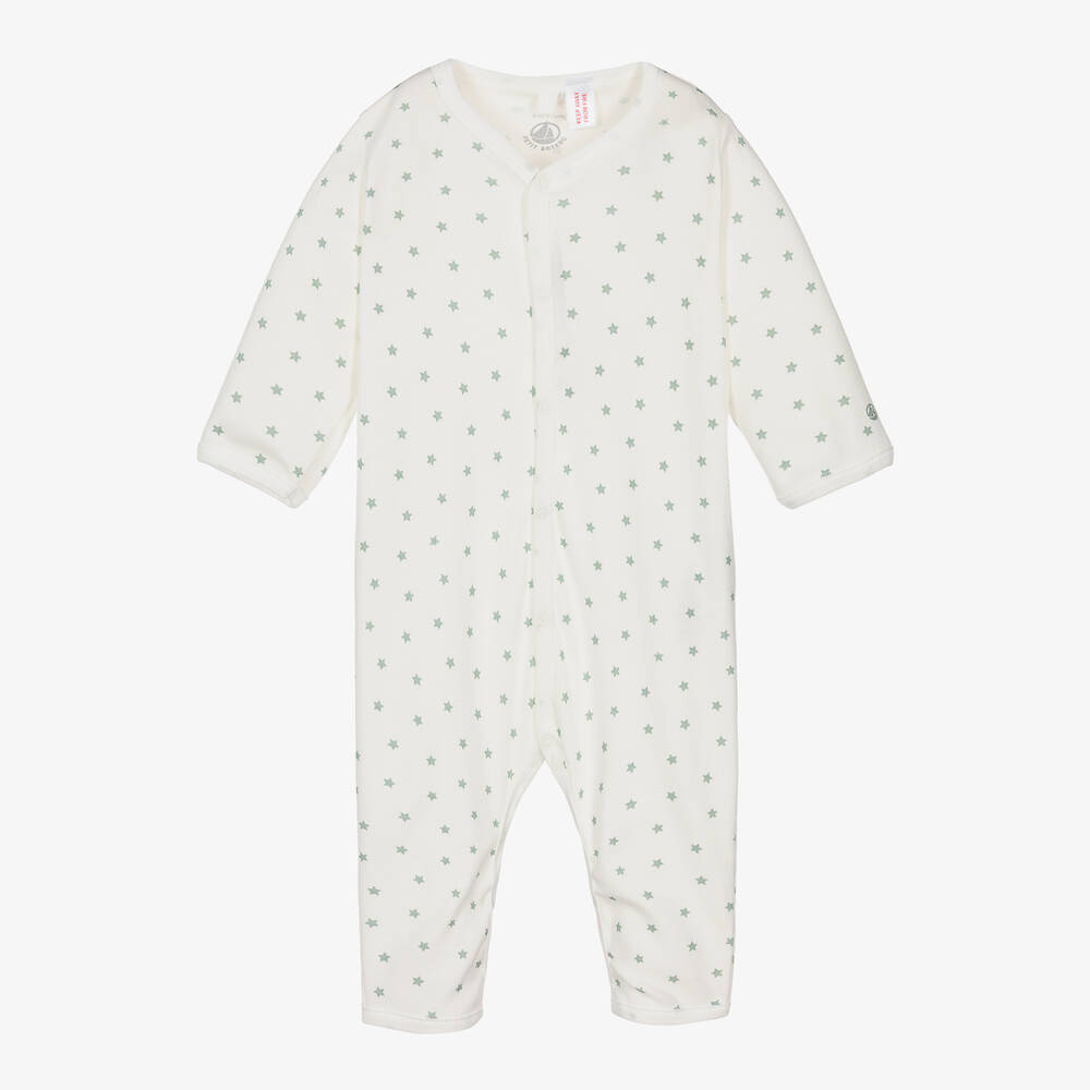 Petit Bateau-Ivory & Green Cotton Star Baby Romper | Childrensalon Outlet