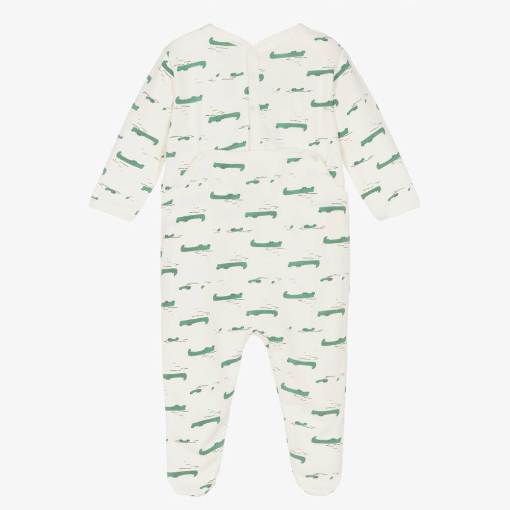 Petit Bateau-Ivory & Green Crocodile Print Organic Cotton Babygrow | Childrensalon Outlet