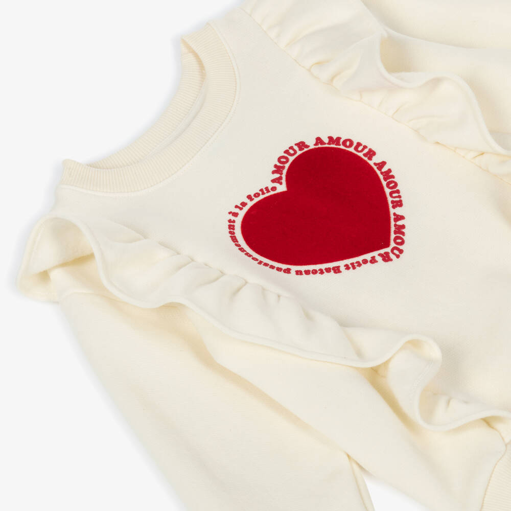 Petit Bateau-Ivory Heart Ruffle Sweatshirt | Childrensalon Outlet