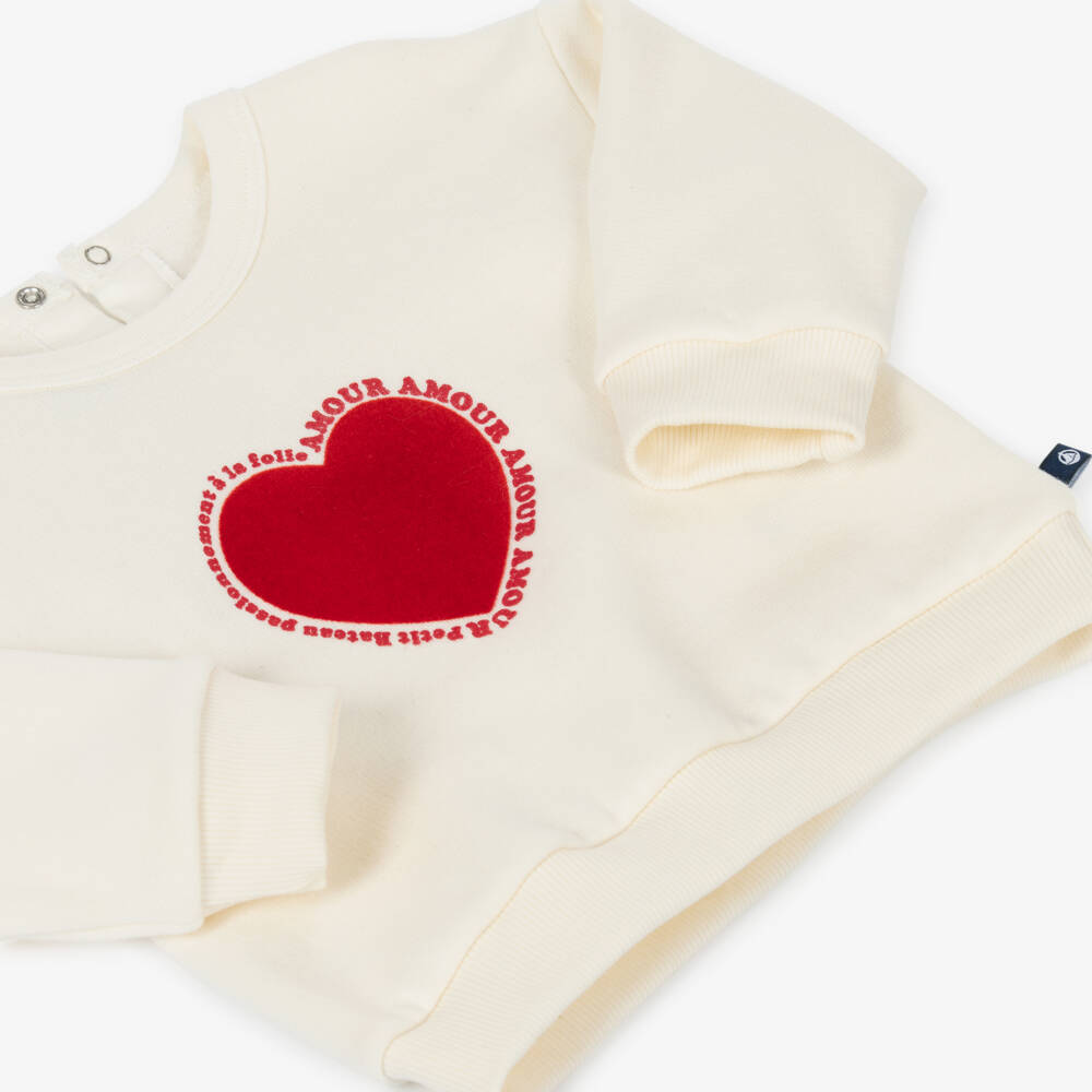 Petit Bateau-Ivory Heart Sweatshirt | Childrensalon Outlet