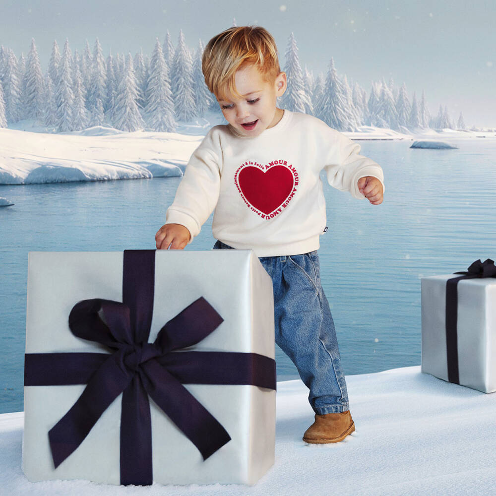 Petit Bateau-Ivory Heart Sweatshirt | Childrensalon Outlet
