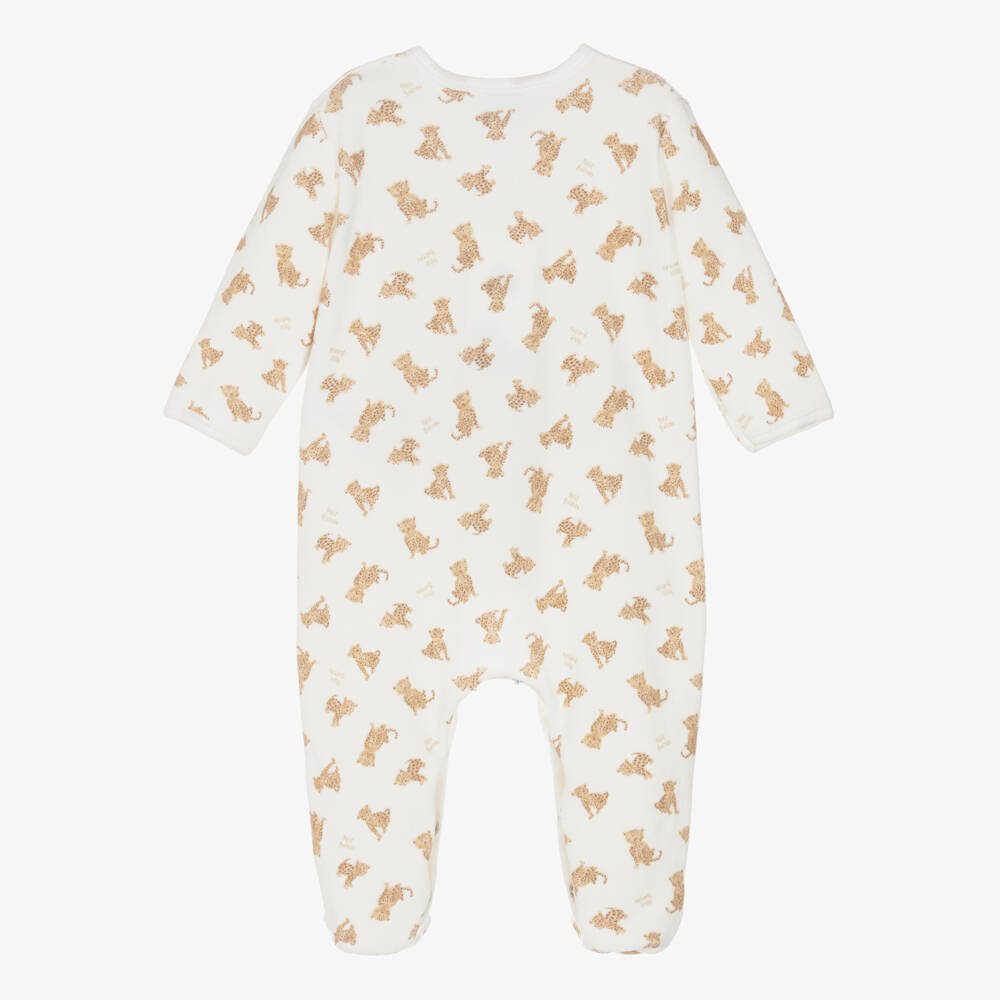 Petit Bateau-Ivory Leopard Print Organic Cotton Velour Jersey Babygrow | Childrensalon Outlet