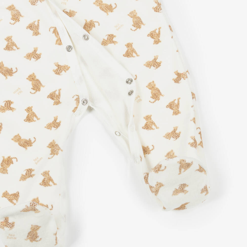 Petit Bateau-Ivory Leopard Print Organic Cotton Velour Jersey Babygrow | Childrensalon Outlet