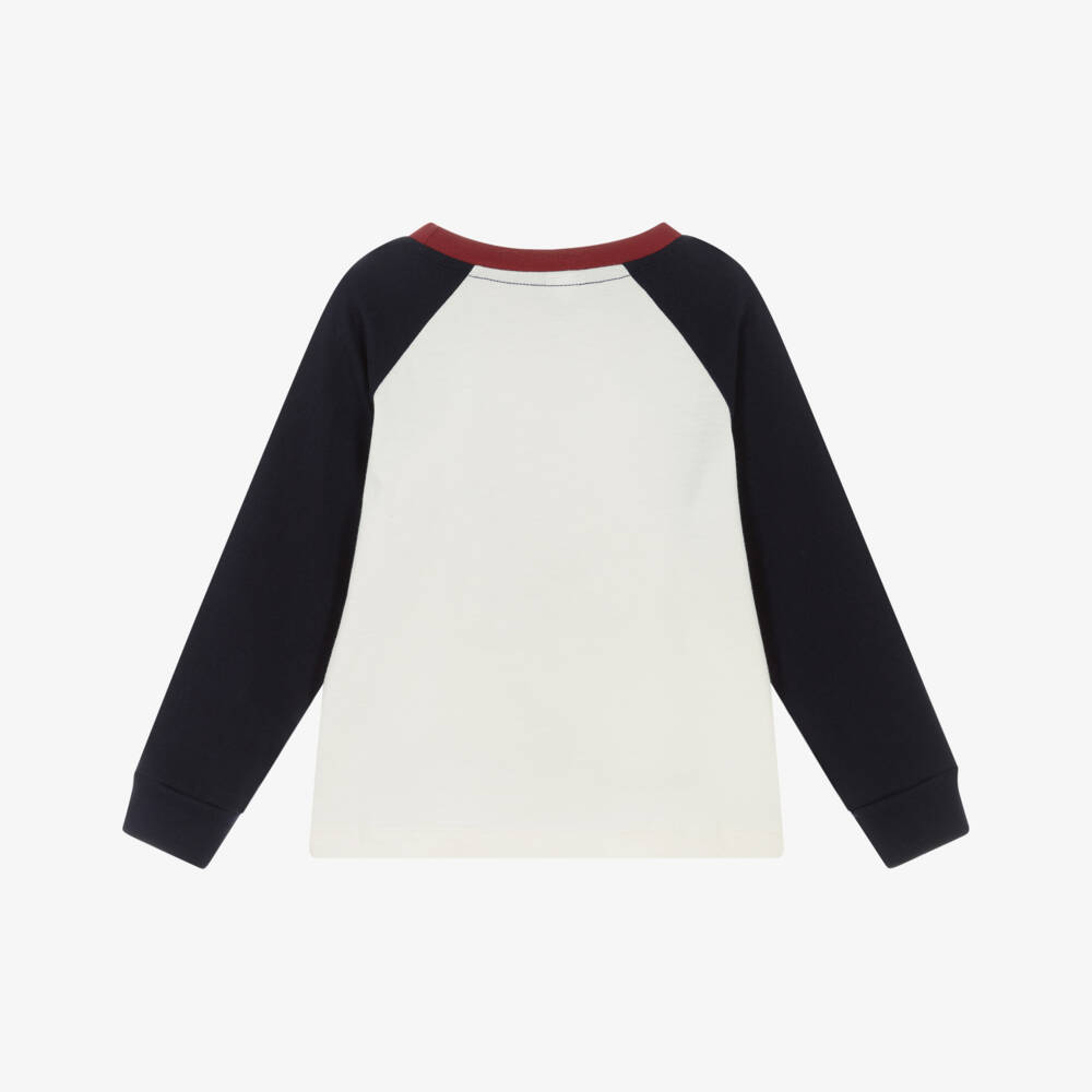 Petit Bateau-Ivory & Navy Logo Ls T-shirt | Childrensalon Outlet