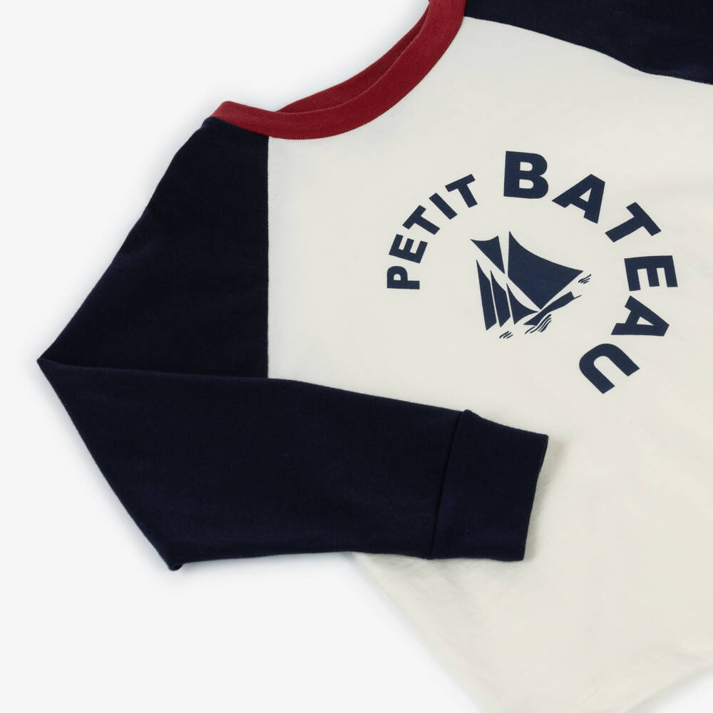 Petit Bateau-Ivory & Navy Logo Ls T-shirt | Childrensalon Outlet