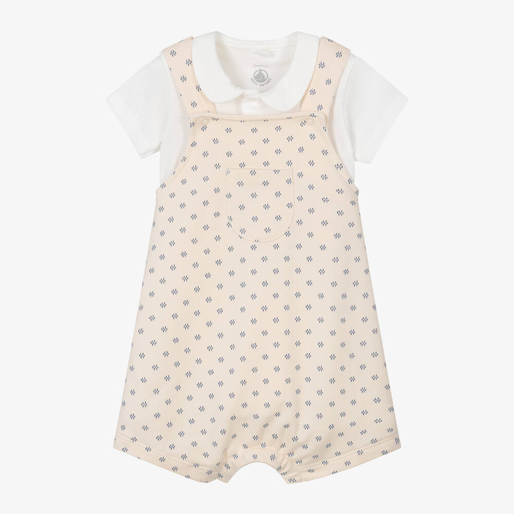 Petit Bateau-Ivory Organic Cotton Baby Dungaree Set | Childrensalon Outlet