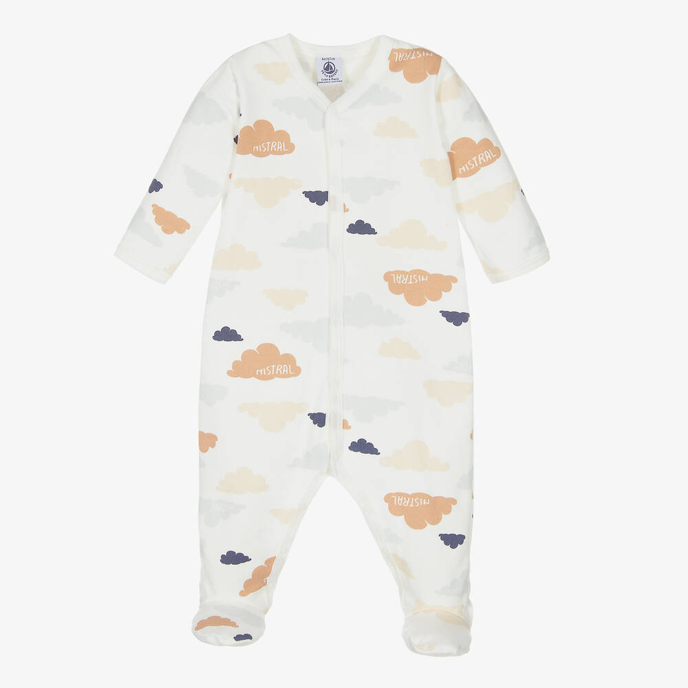 Petit Bateau - Ivory Organic Cotton Cloud Babygrow | Childrensalon