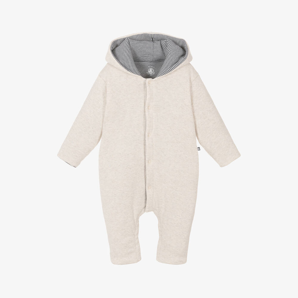 Petit Bateau-Ivory Organic Cotton Hooded Pramsuit | Childrensalon Outlet