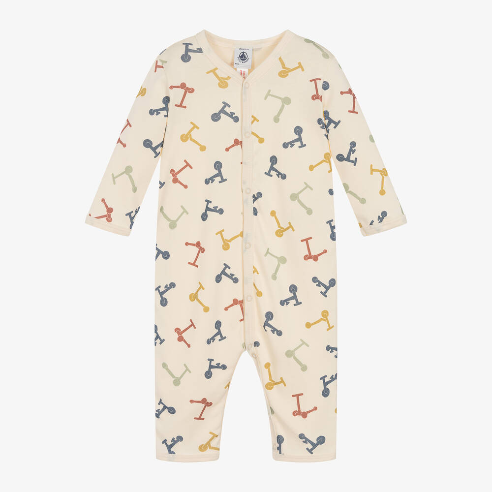 Petit Bateau-Ivory Organic Cotton Scooter Print Romper | Childrensalon Outlet