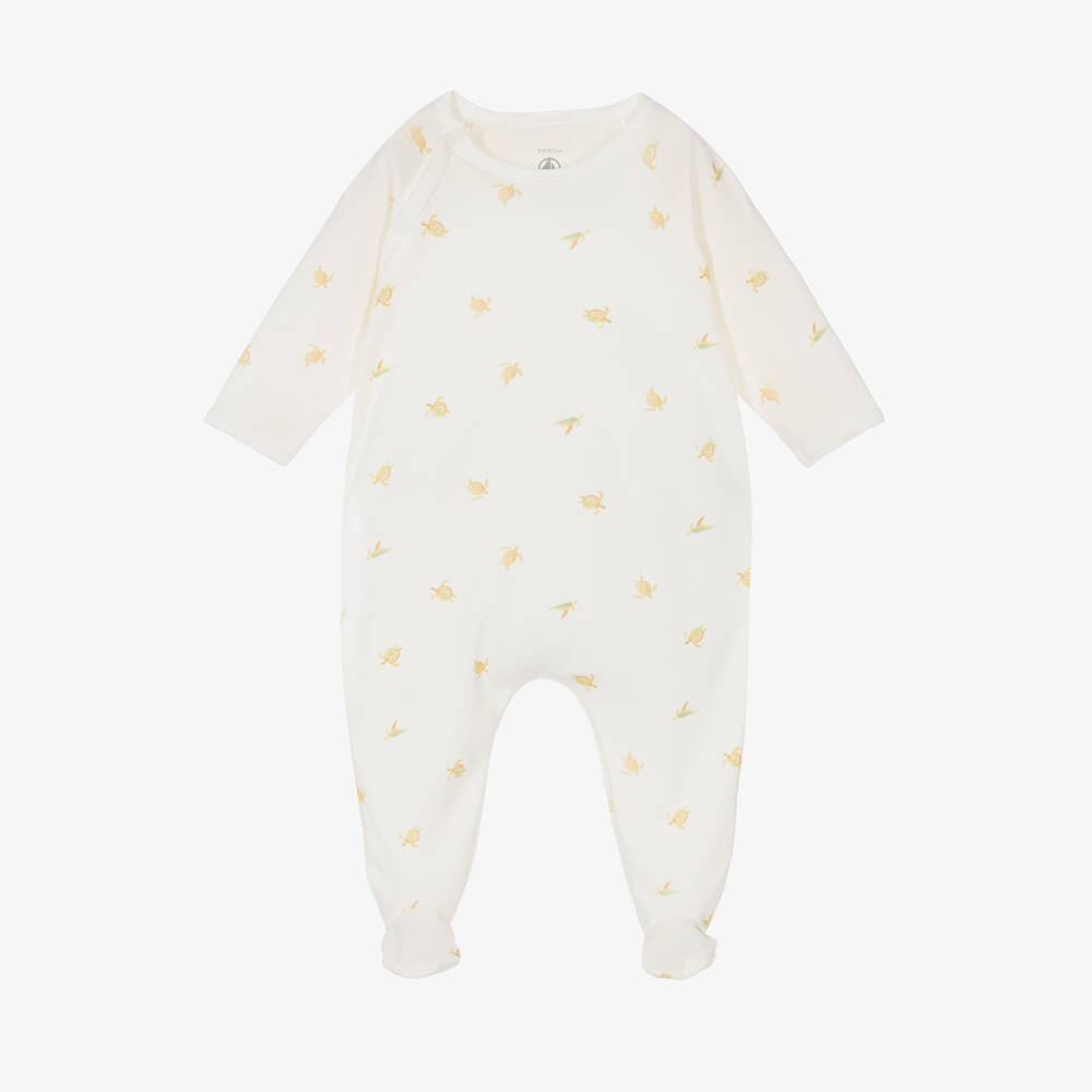 Petit Bateau-Ivory Organic Cotton Turtle Print Babygrow | Childrensalon Outlet