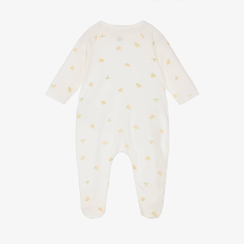 Petit Bateau-Ivory Organic Cotton Turtle Print Babygrow | Childrensalon Outlet