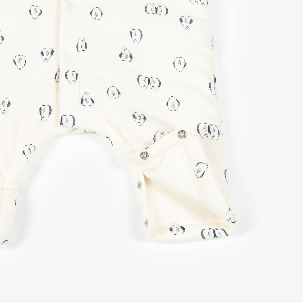 Petit Bateau-Ivory Penguin Print Cotton Baby Romper | Childrensalon Outlet