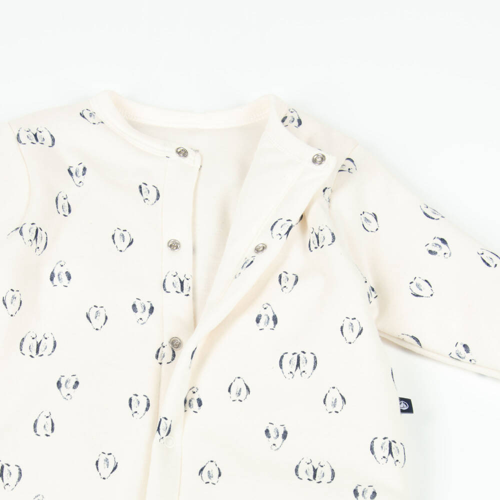 Petit Bateau-Ivory Penguin Print Cotton Baby Romper | Childrensalon Outlet