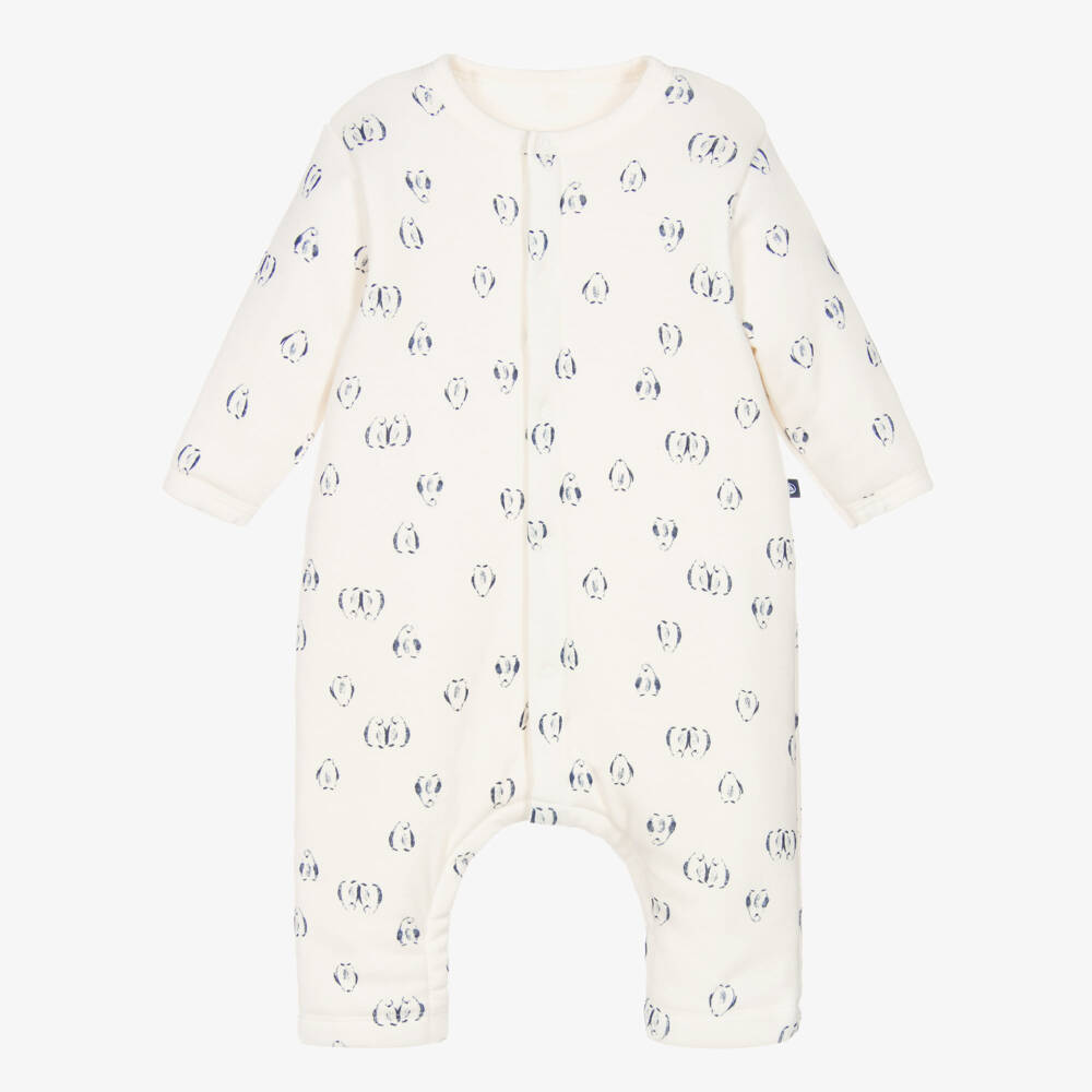 Petit Bateau-Ivory Penguin Print Cotton Baby Romper | Childrensalon Outlet