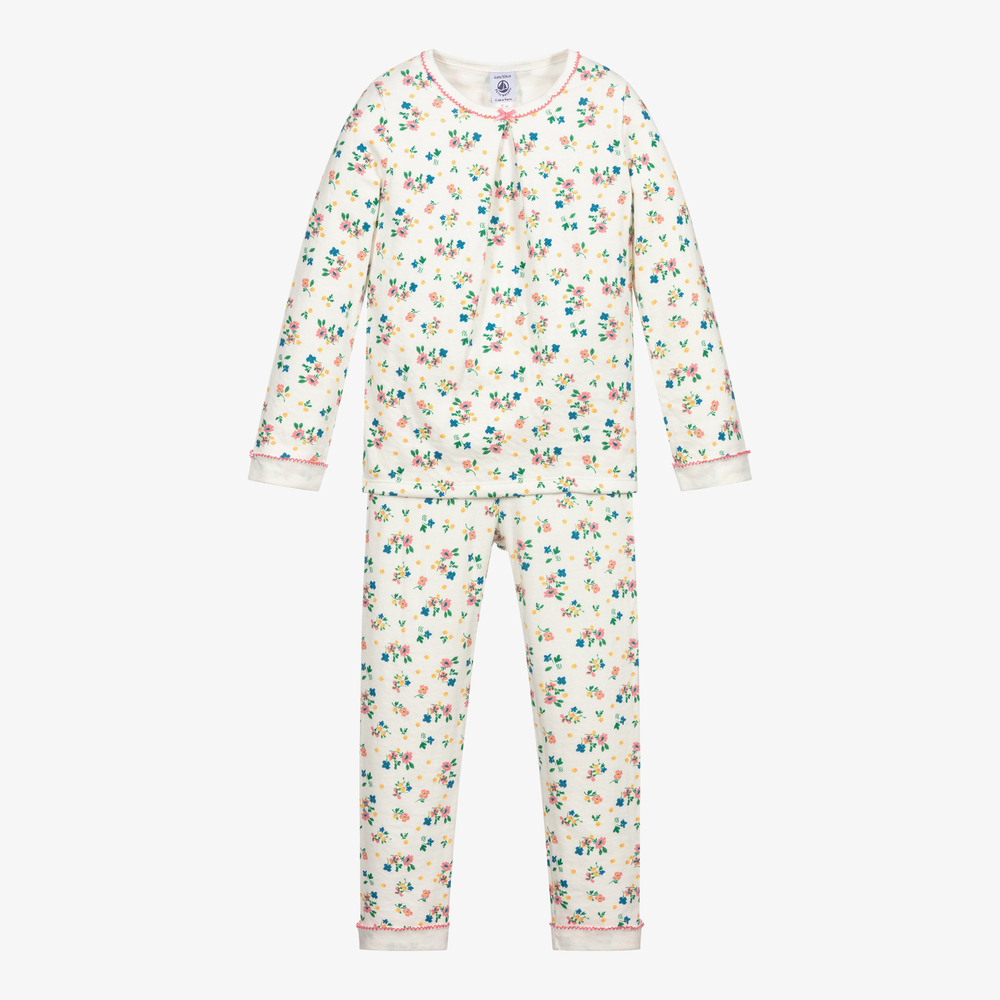 Petit Bateau - Ivory & Pink Floral Floral Pyjamas | Childrensalon