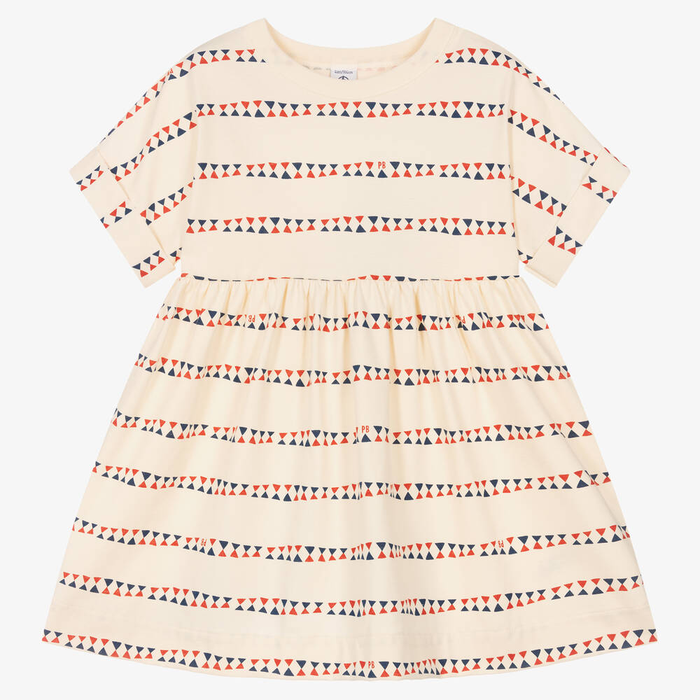 Petit Bateau - Кремовое хлопковое платье с абстрактным принтом | Childrensalon