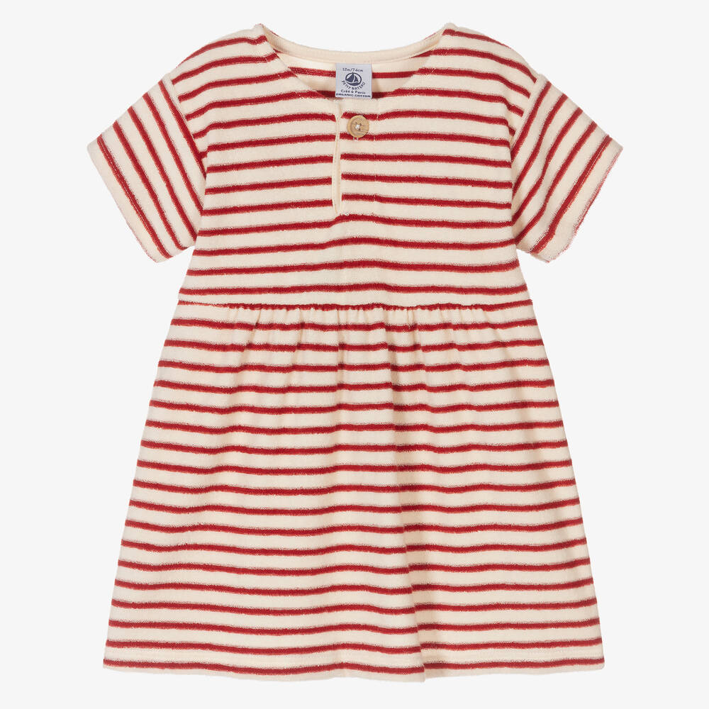 Petit Bateau - Кремовое платье в красную бретонскую полоску | Childrensalon