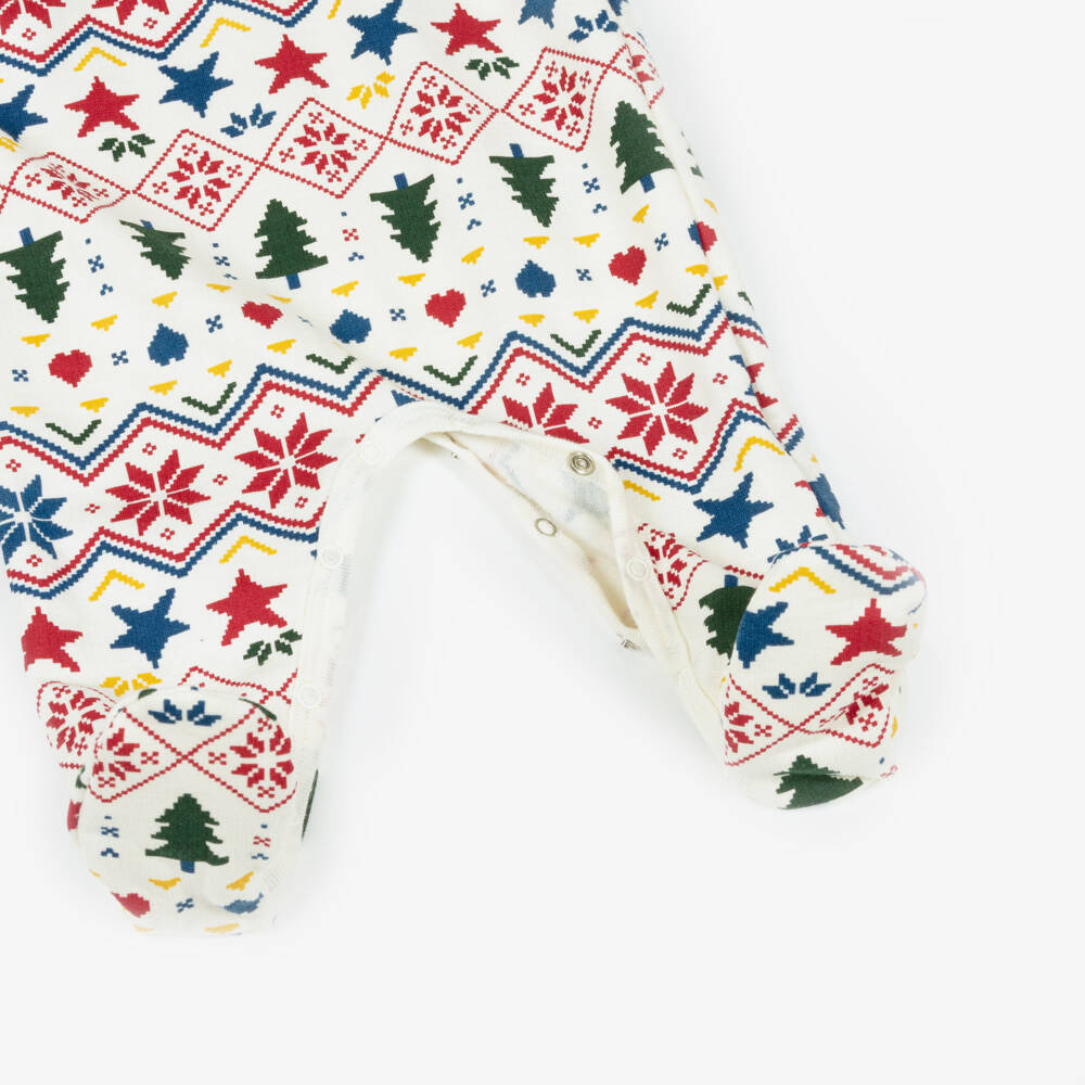 Petit Bateau-Ivory & Red Cotton Christmas Babygrow | Childrensalon Outlet