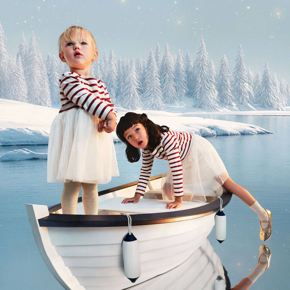 Petit Bateau-Ivory Stripe Tulle Dress | Childrensalon Outlet