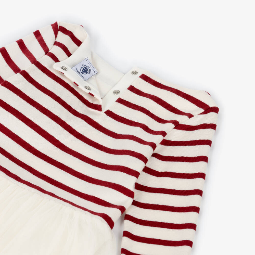 Petit Bateau-Ivory Stripe Tulle Dress | Childrensalon Outlet