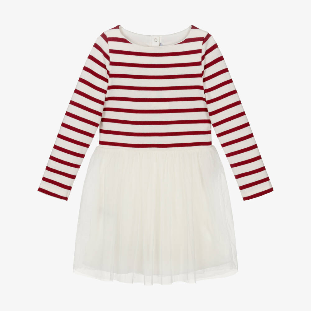 Petit Bateau-Ivory Stripe Tulle Dress | Childrensalon Outlet