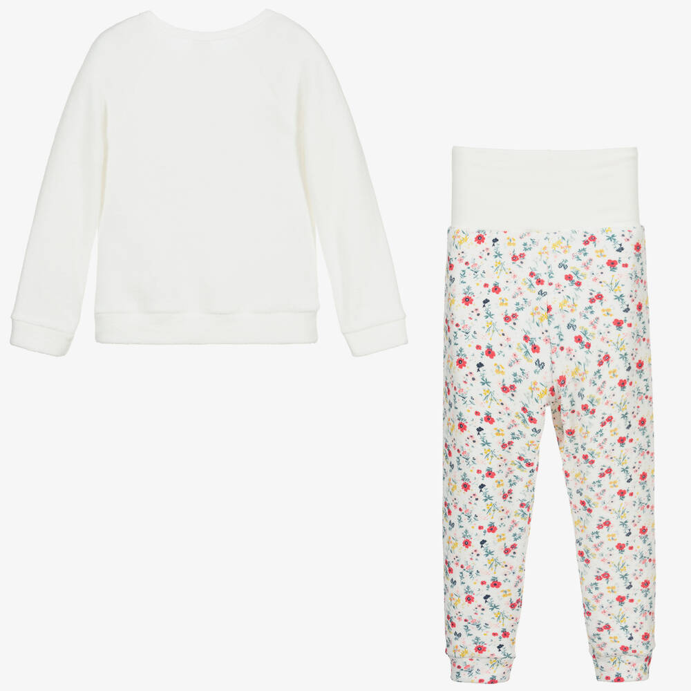 Petit Bateau-Махровая пижама цвета слоновой кости с цветочным рисунком | Childrensalon Outlet