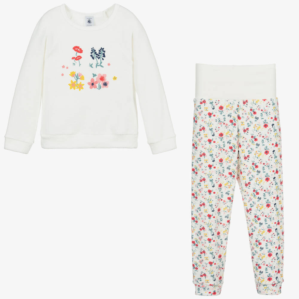 Petit Bateau-Махровая пижама цвета слоновой кости с цветочным рисунком | Childrensalon Outlet