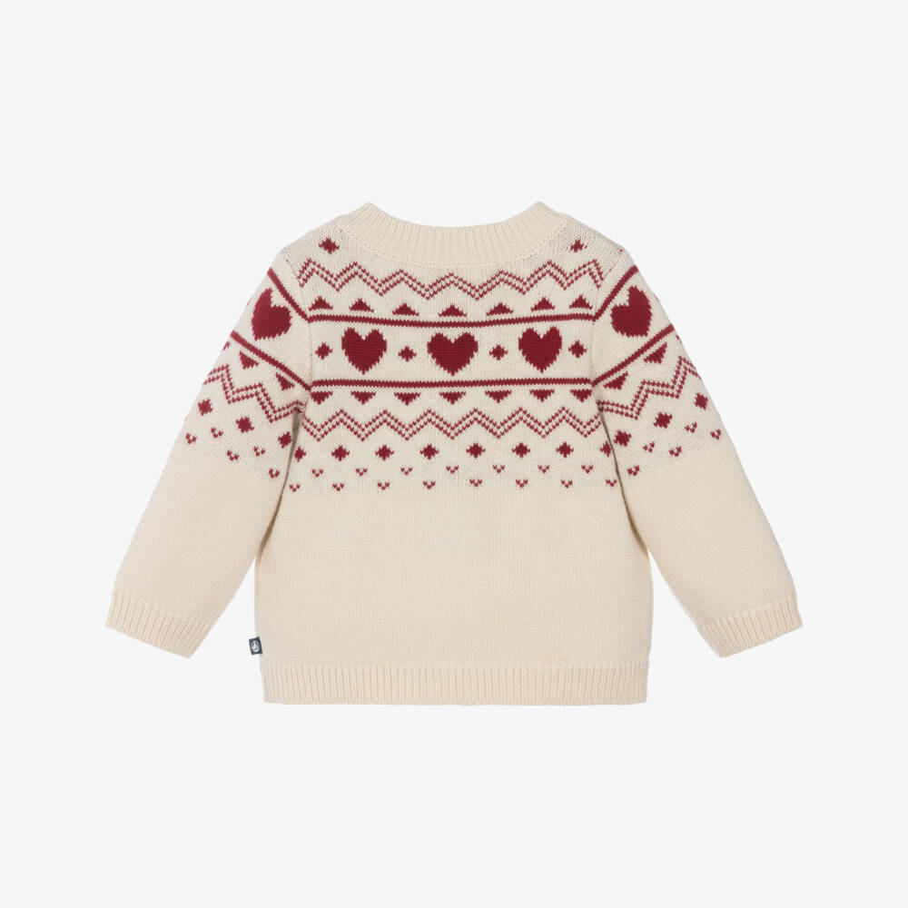 Petit Bateau-Ivory Wool & Cotton Knit Heart Cardigan | Childrensalon Outlet