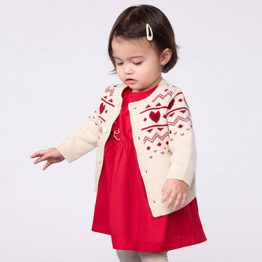 Petit Bateau-Ivory Wool & Cotton Knit Heart Cardigan | Childrensalon Outlet