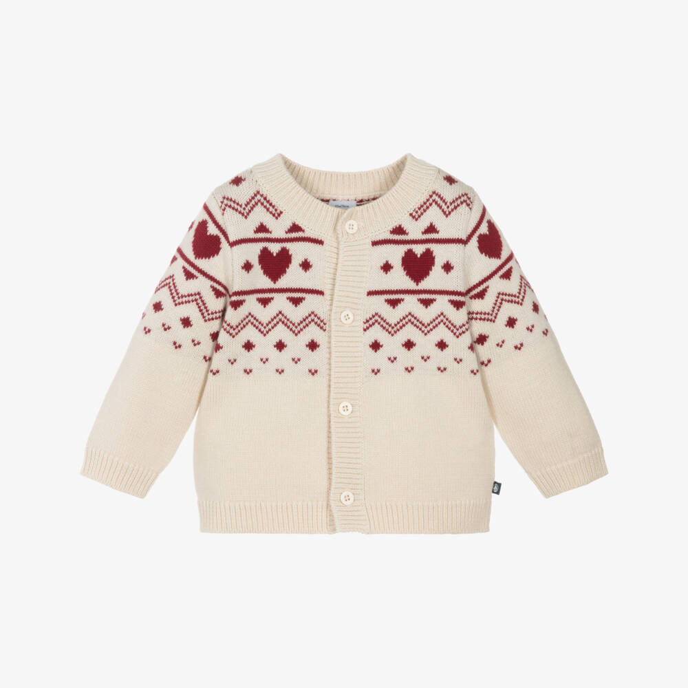 Petit Bateau-Ivory Wool & Cotton Knit Heart Cardigan | Childrensalon Outlet