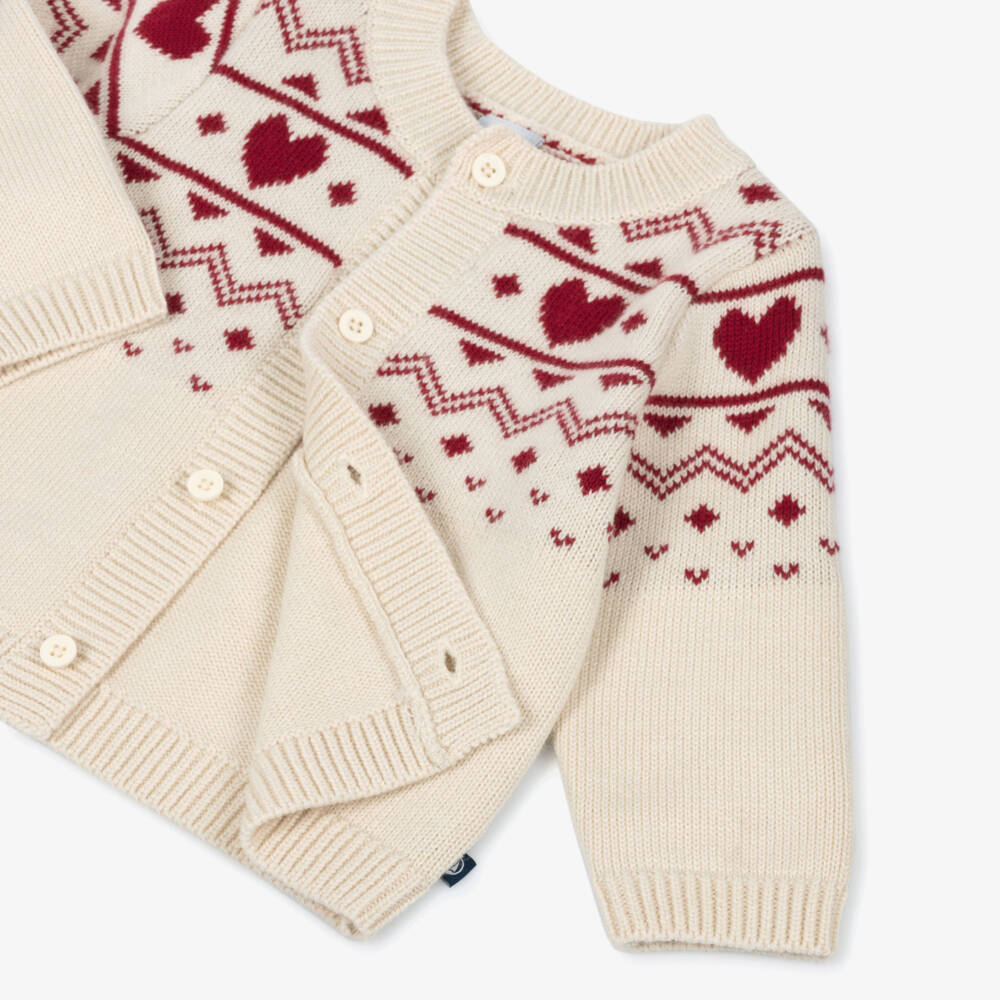 Petit Bateau-Ivory Wool & Cotton Knit Heart Cardigan | Childrensalon Outlet