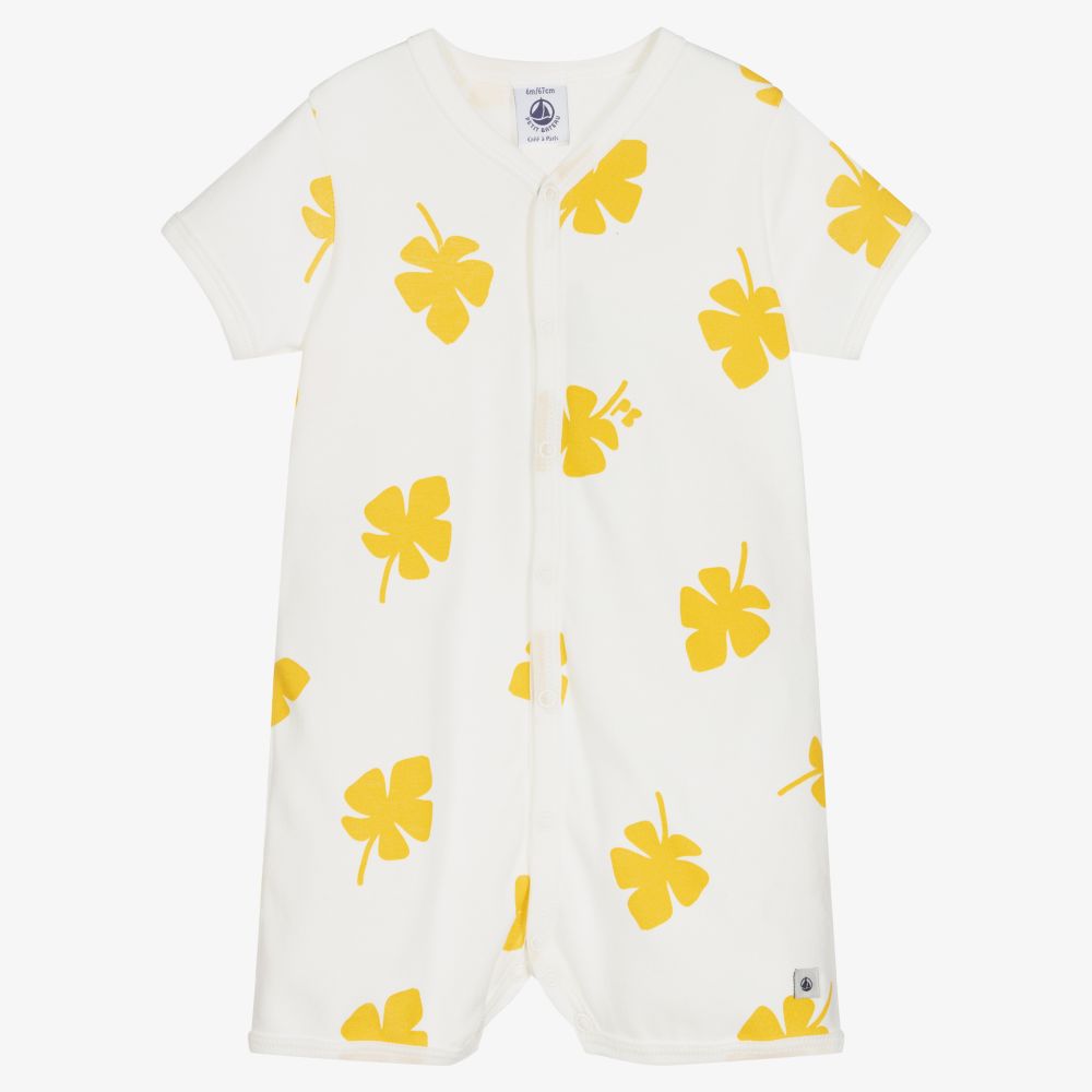 Petit Bateau - Barboteuse ivoire/jaune en coton | Childrensalon