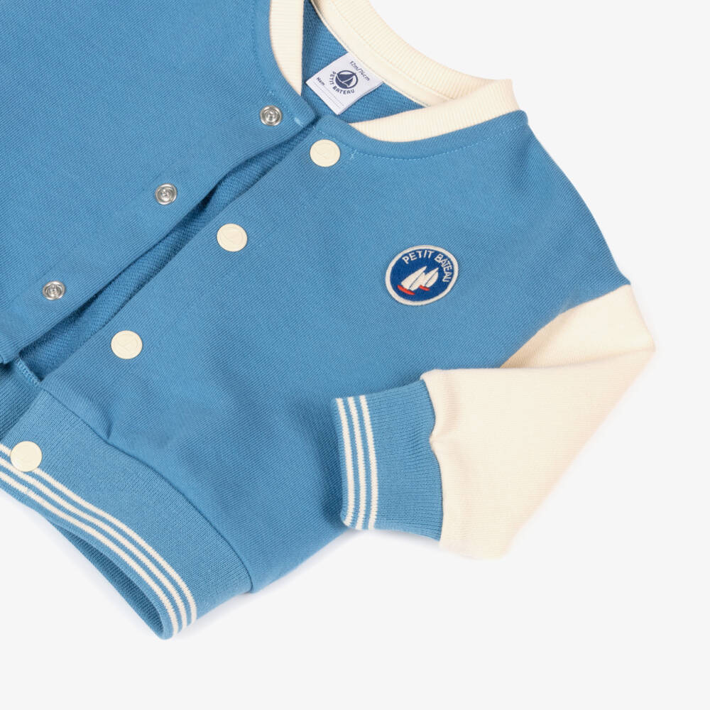 Petit Bateau-Little Boys Sky Blue Varsity Jacket | Childrensalon Outlet