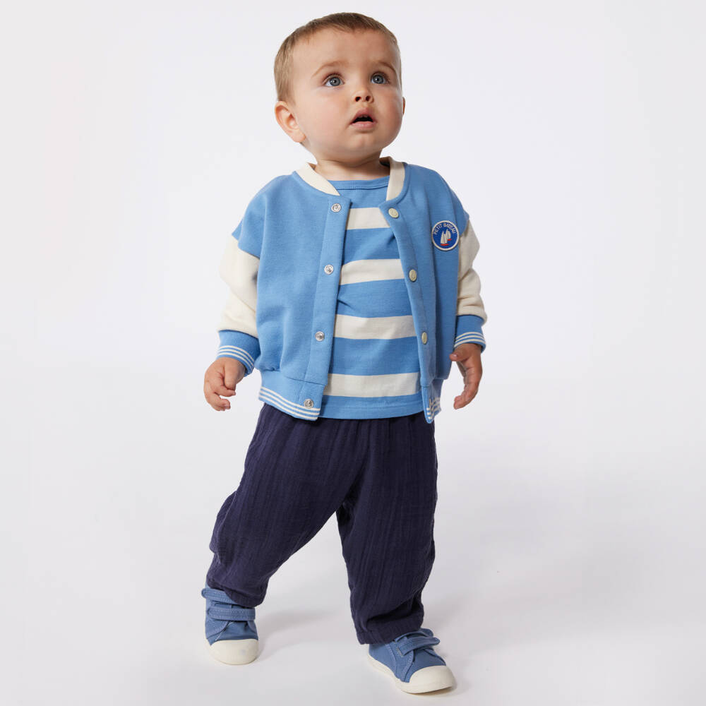 Petit Bateau-Little Boys Sky Blue Varsity Jacket | Childrensalon Outlet