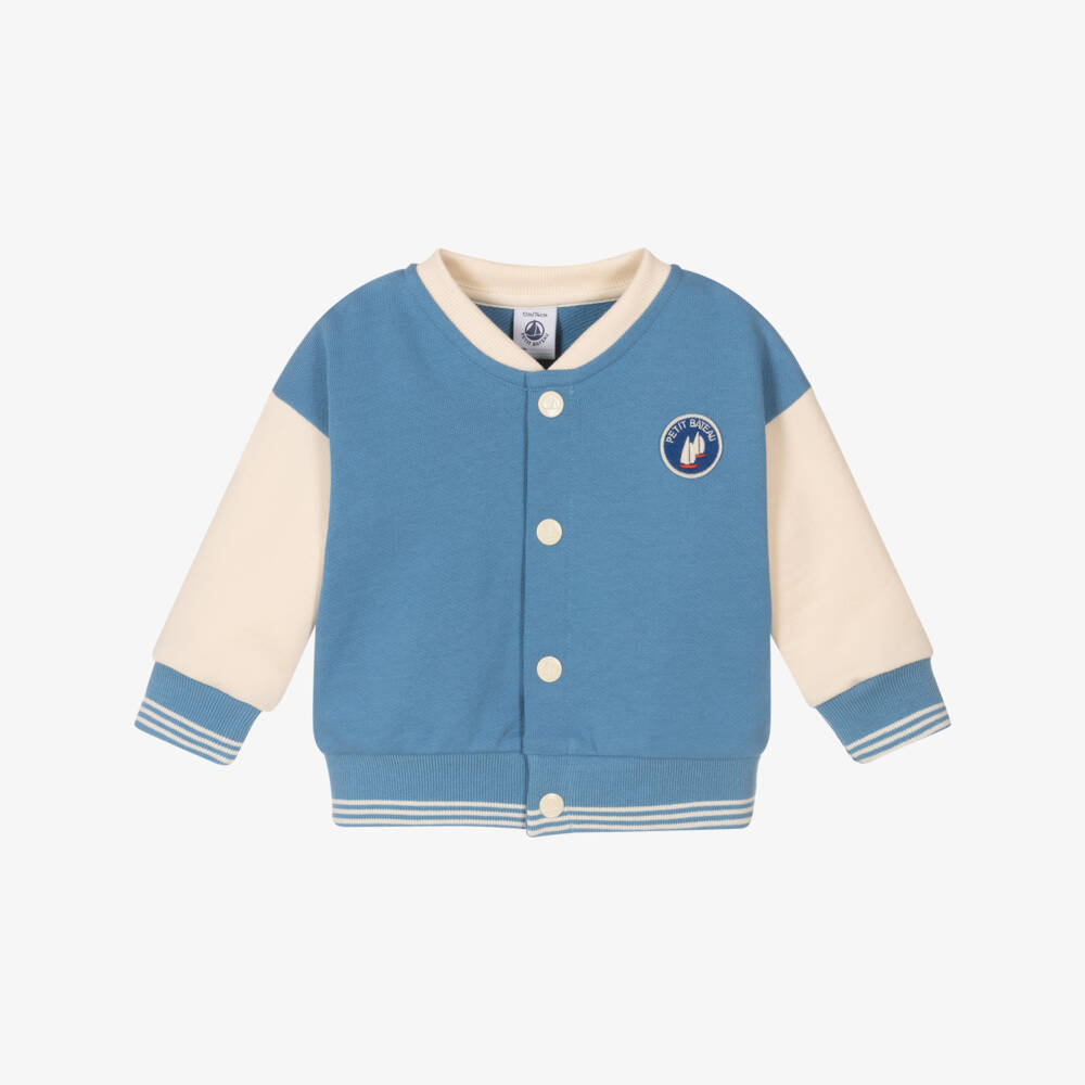 Petit Bateau-Little Boys Sky Blue Varsity Jacket | Childrensalon Outlet