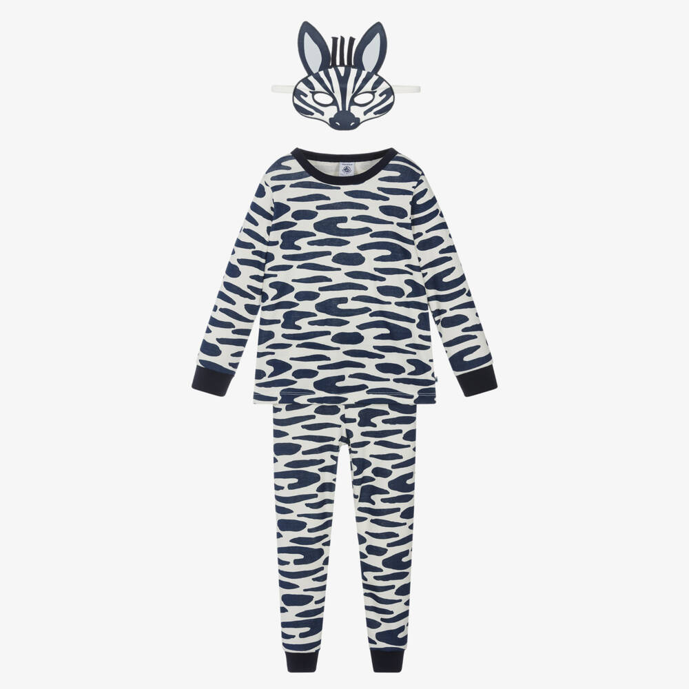 Petit Bateau-Navy Blue & Ivory Cotton Zebra Pyjamas | Childrensalon Outlet