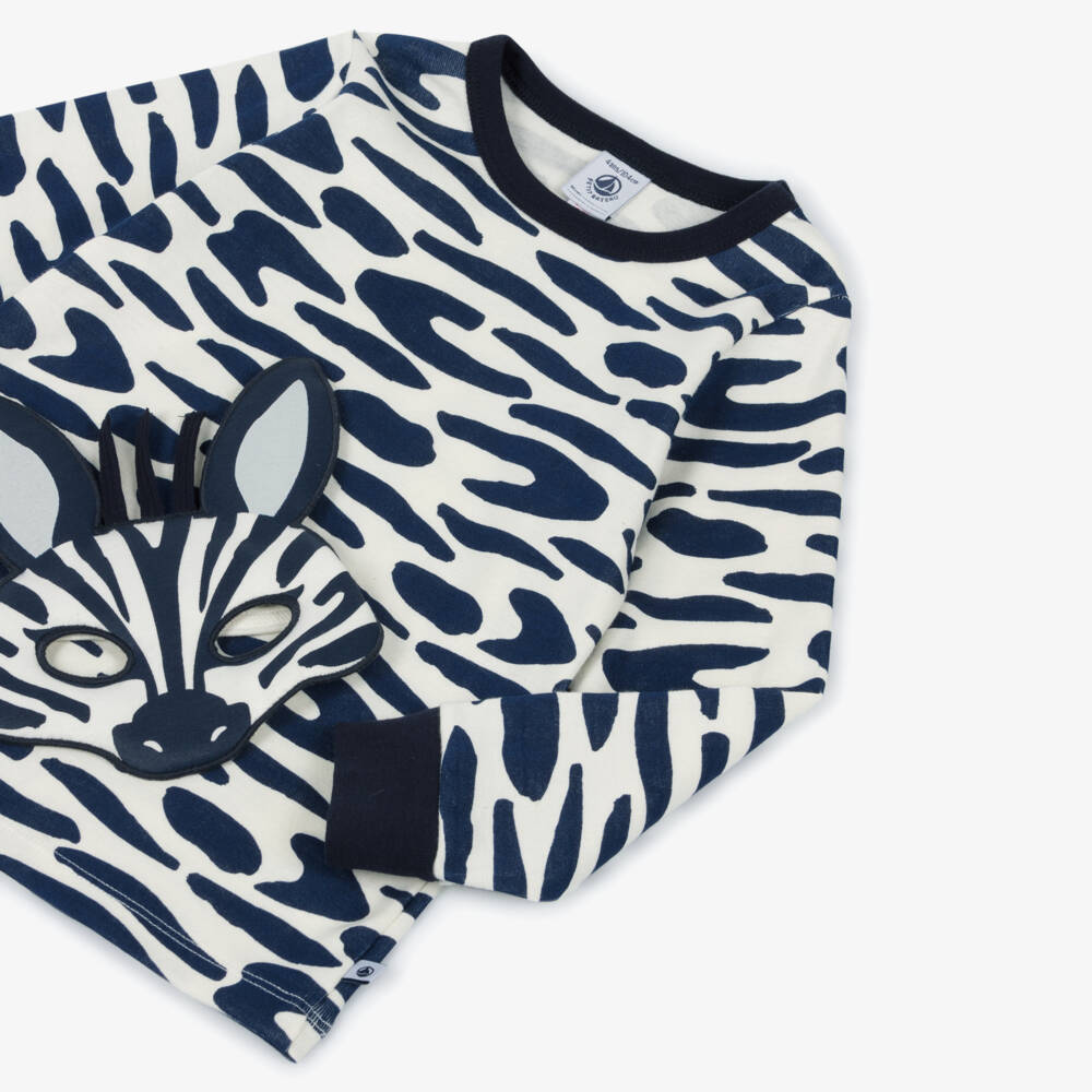 Petit Bateau-Navy Blue & Ivory Cotton Zebra Pyjamas | Childrensalon Outlet