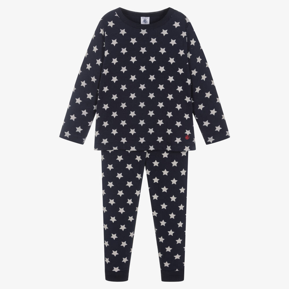 Petit Bateau - Navy Blue Organic Cotton Star Pyjamas | Childrensalon
