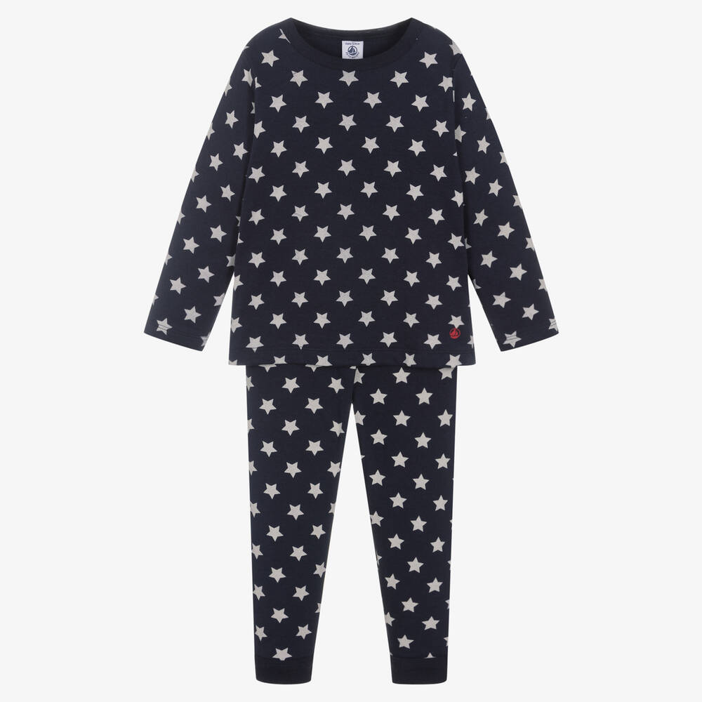 Petit Bateau-Navy Blue Organic Cotton Star Pyjamas | Childrensalon Outlet