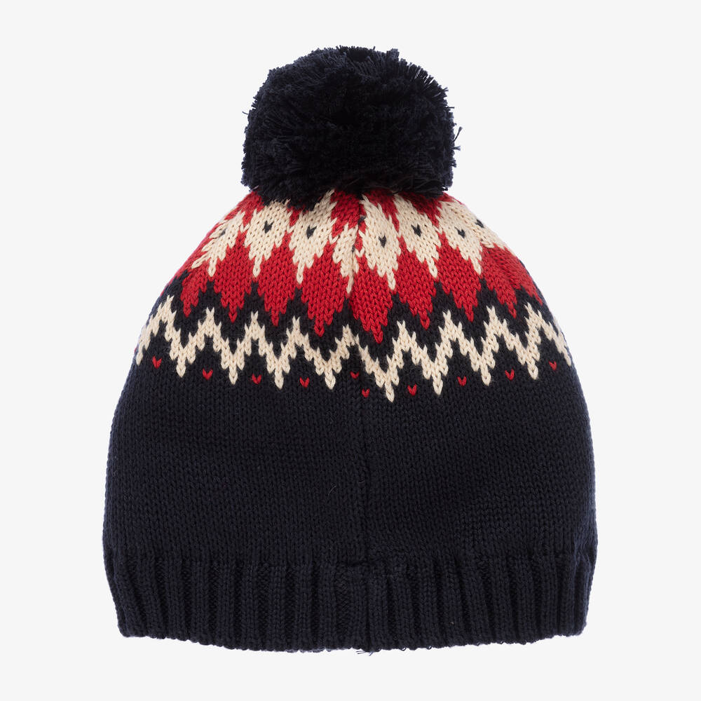 Petit Bateau - Navy Blue & Red Fair Isle Hat | Childrensalon Outlet