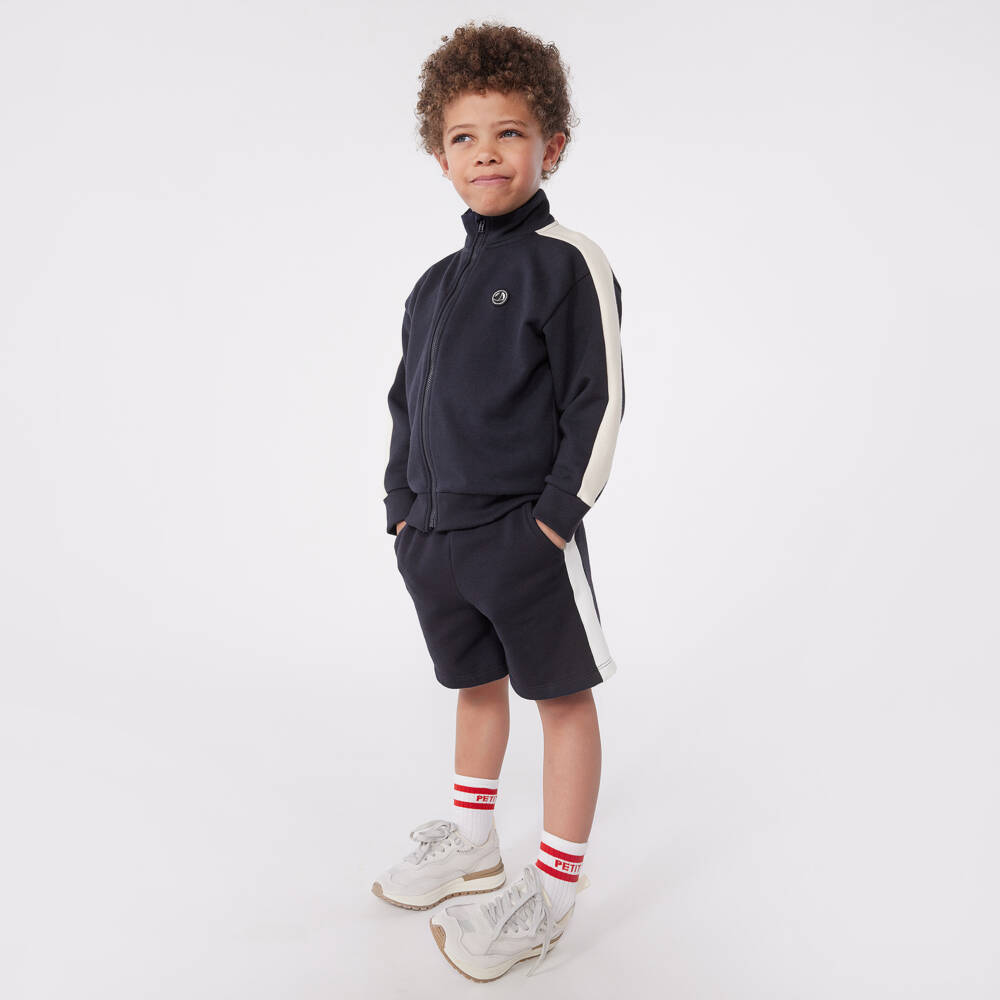 Petit Bateau-Navy Cotton Zip-Up Boys Top | Childrensalon Outlet