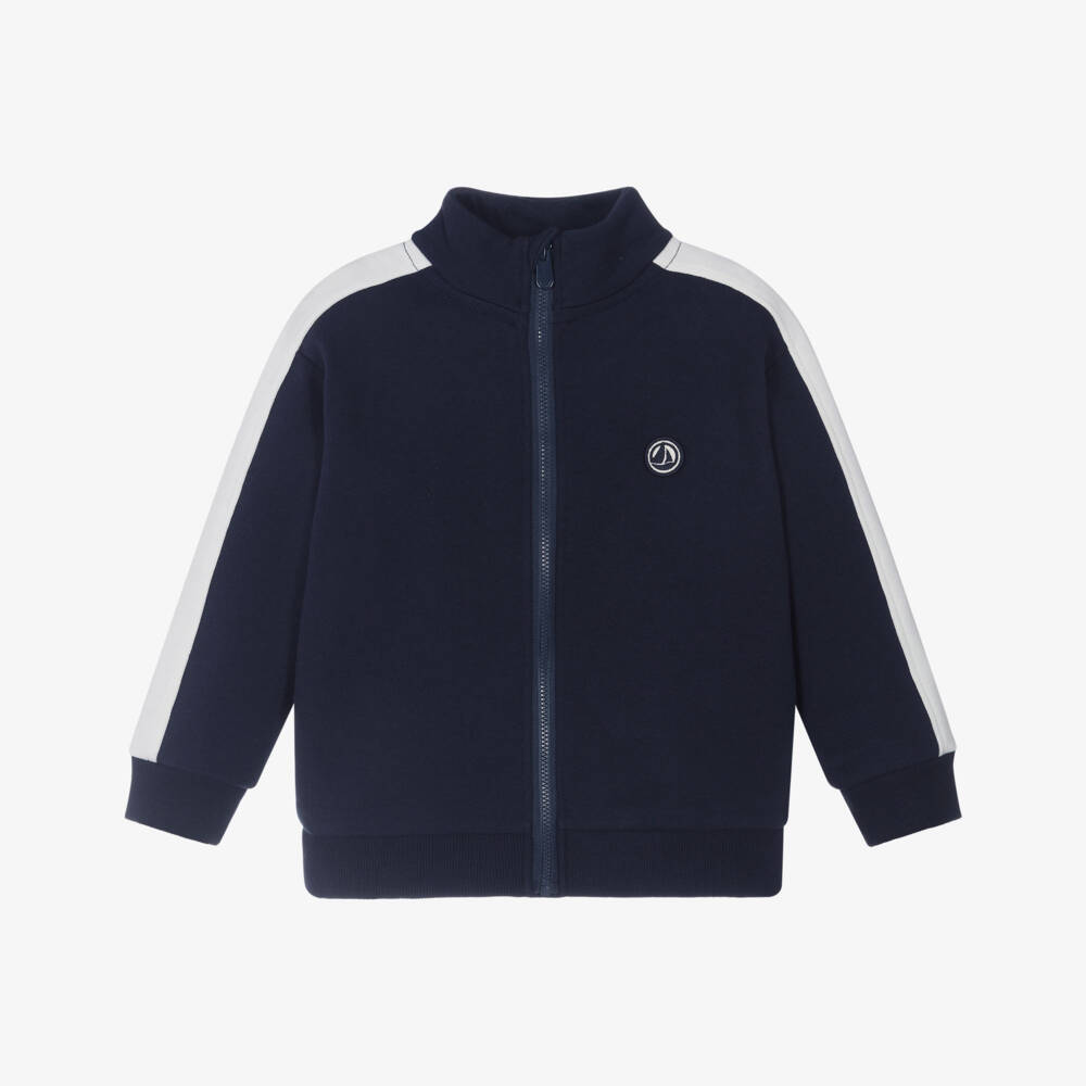 Petit Bateau-بلوزة صبيان بسحاب من القطن الأزرق الداكن | Childrensalon Outlet