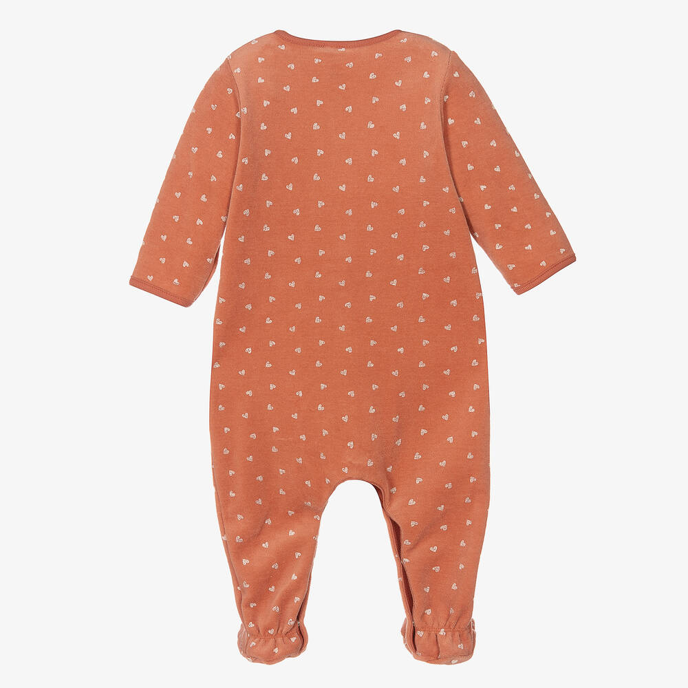 Petit Bateau Orange Hearts Velour Babygrow Childrensalon Outlet