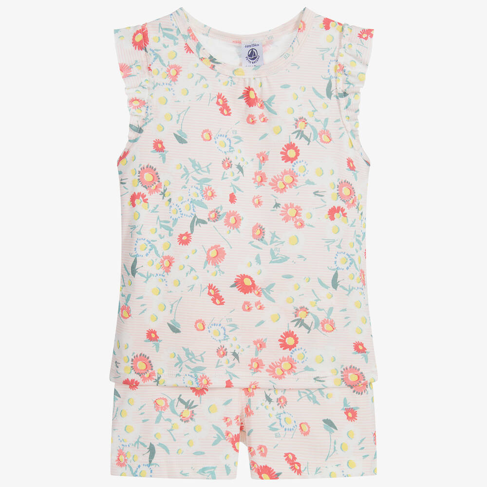 Petit Bateau - Kurzer rosafarbener Schlafanzug mit Blumenmuster | Childrensalon