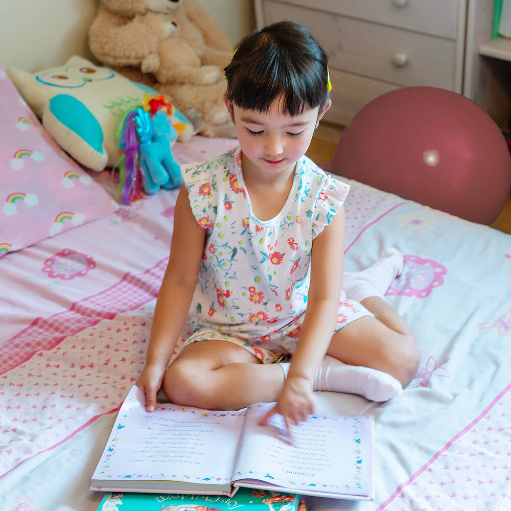 Petit Bateau-بيجاما شورت قطن لون زهري و عاجي للبنات | Childrensalon Outlet