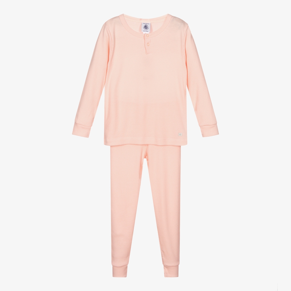 Petit Bateau - Pinker gerippter Schlafanzug | Childrensalon